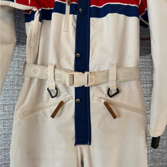 Women's Belted White Retro Rainbow Stripe Ski and Snow Suit XS - OOSC - Picture 4 of 13